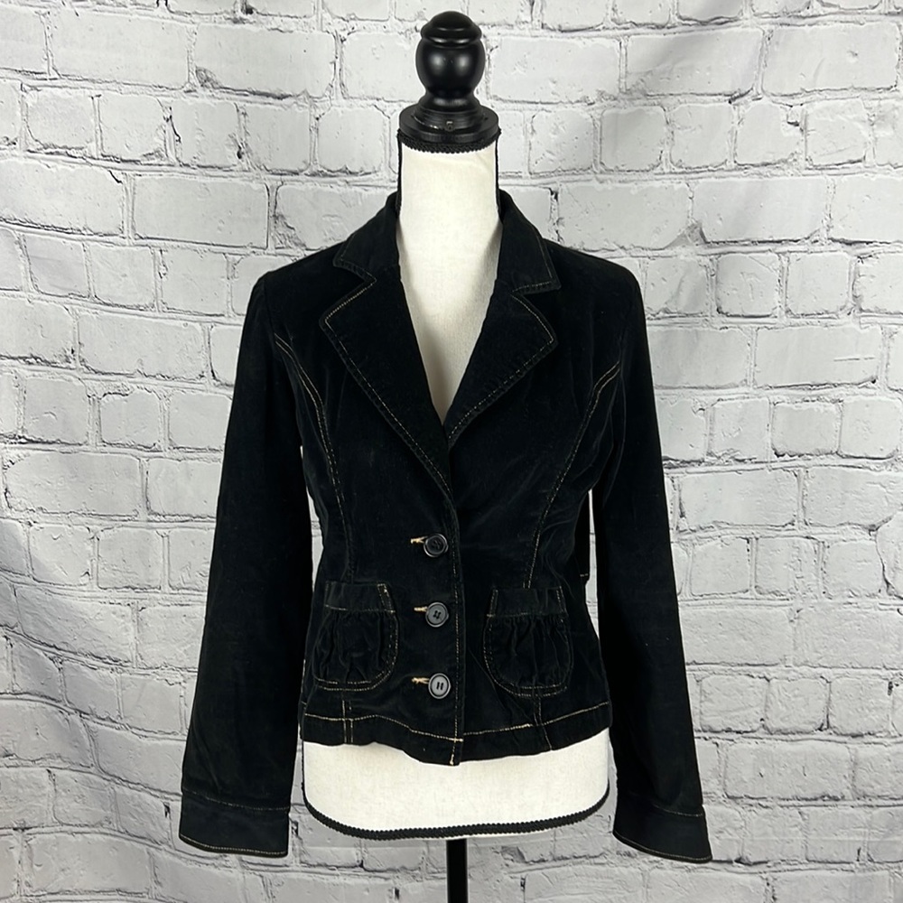 Women’s Black Corduroy Blazer Jacket - Tailored Button Front